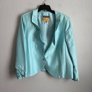 Saks Fifth Avenue Sunny Choi Light Blue Silk Wool Blazer Womens 18W Formal